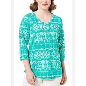 Belle by Kim Gravel Triple Luxe Knit V-Neck Top Tropical QVC Size Large